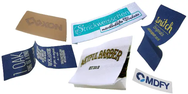 Etiketter och Labels av olika slag, såsom vävda, tryckta mm.