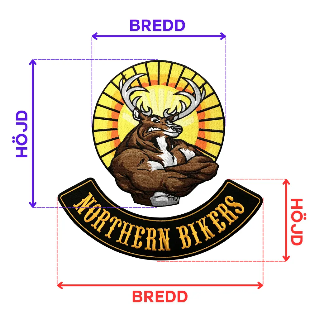 Anvisning hur för att få mått på bredd och höjd för MC-Märken.